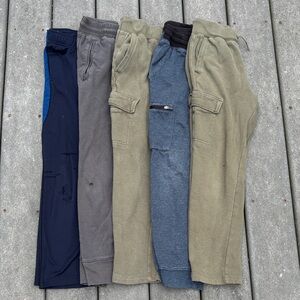Boys Cargo Jogger Sweatpants Bundle, Blue Gray Green, Play Pants, Size L (10/12)